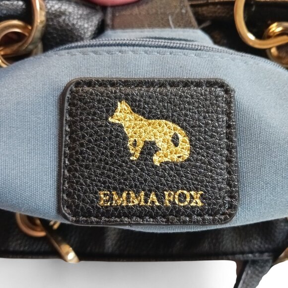 Emma Fox Black Pebbled Leather Handbag Bamboo Handles Removable Crossbody Strap - Picture 11 of 13